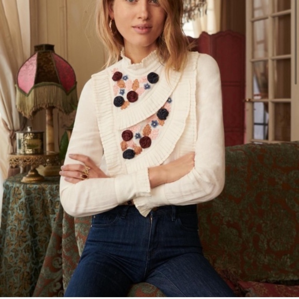 Sezane x Manoush Andrea Linen Blend Blouse Size 36